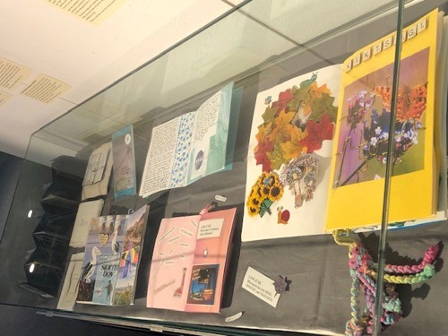 Books displayed at the open book project exhibition.