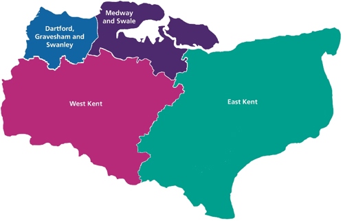 Map showing Kent and Medway PCN MHP locations
